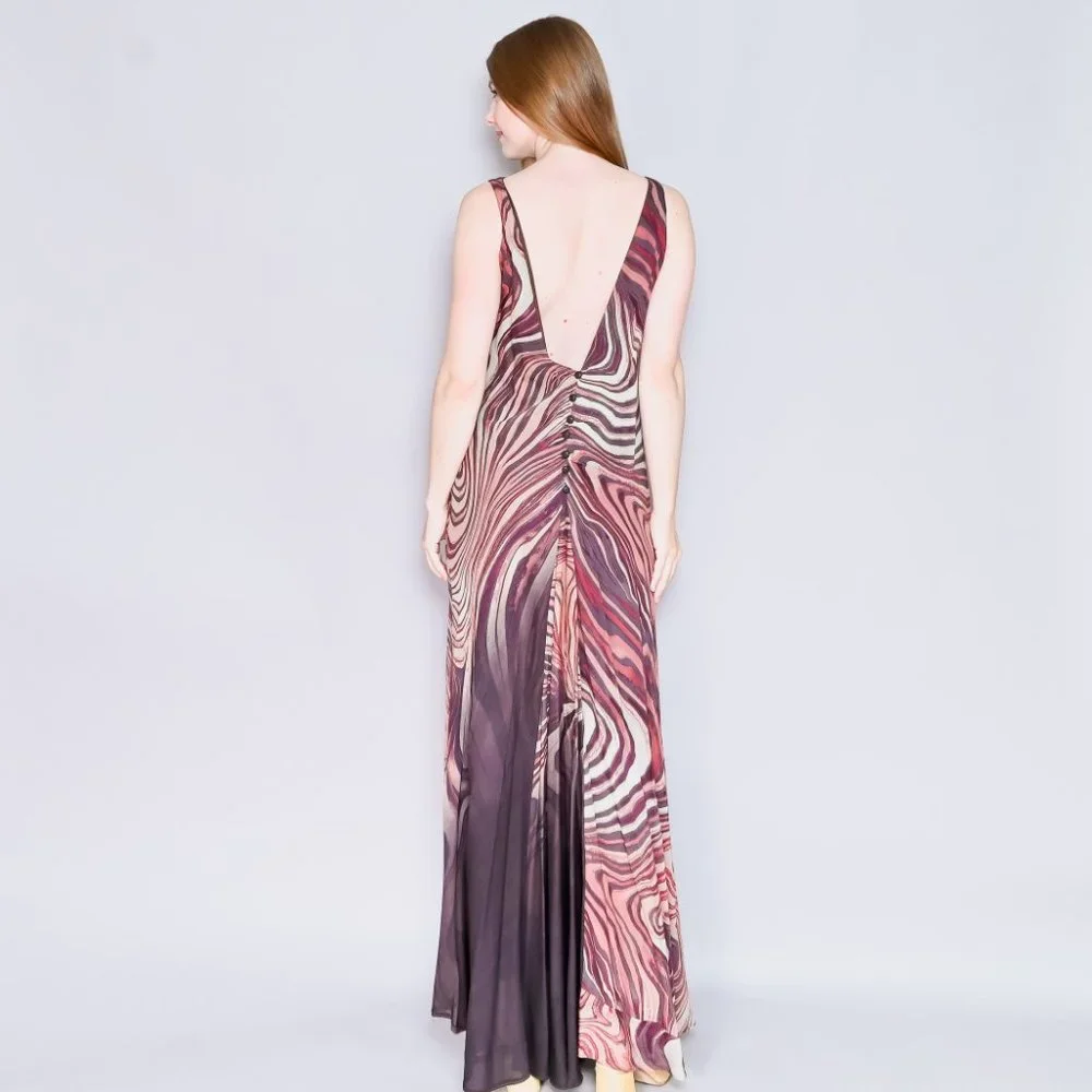VINTAGE Unique 90s Swirly Stripes Geode Sleeveless Maxi Dress - Picture 4 of 8